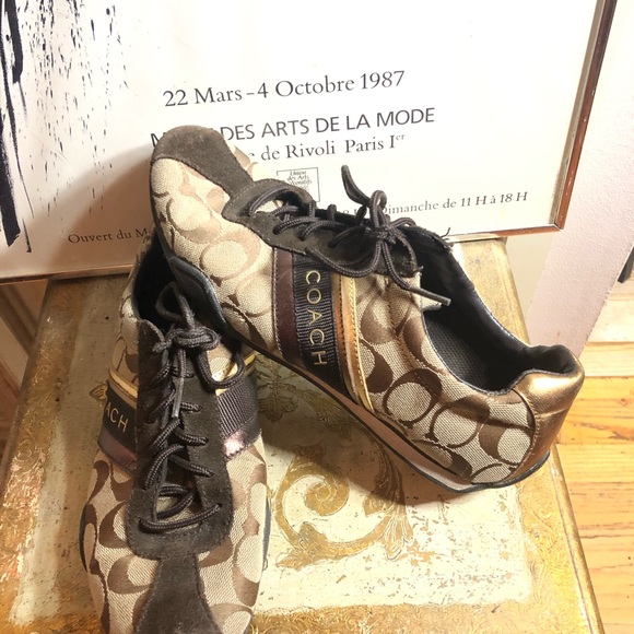 SZ 8 M-COACH BROWN/TAN LOGO SNEAKERS “JAYME” - Picture 8 of 13